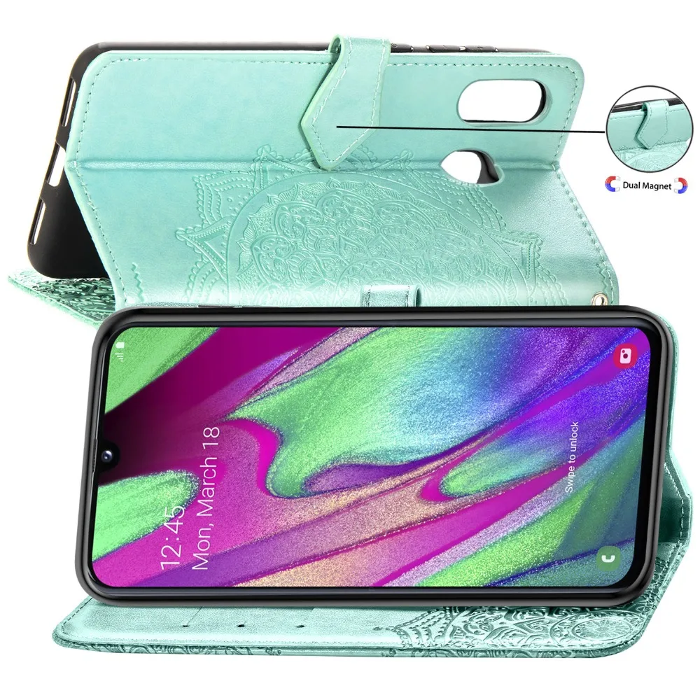 Флип кожаный чехол для samsung Galaxy A40 Мягкий Силиконовый Футляр Чехол для samsung A40 Красочный кошелек подставкой мобильный телефон сумка 40