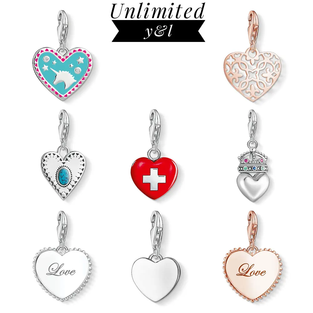 

Love Heart Charms Pendant Cute Crown Unicorn Vines Letter 925 Sterling Silver Necklace Bracelet Jewelry Accessories Gifts Girls