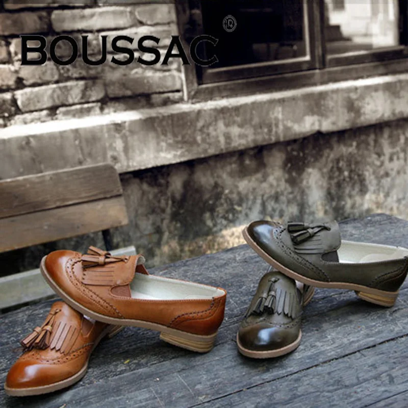 Женские оксфорды с кисточками броги на плоской подошве в британском стиле