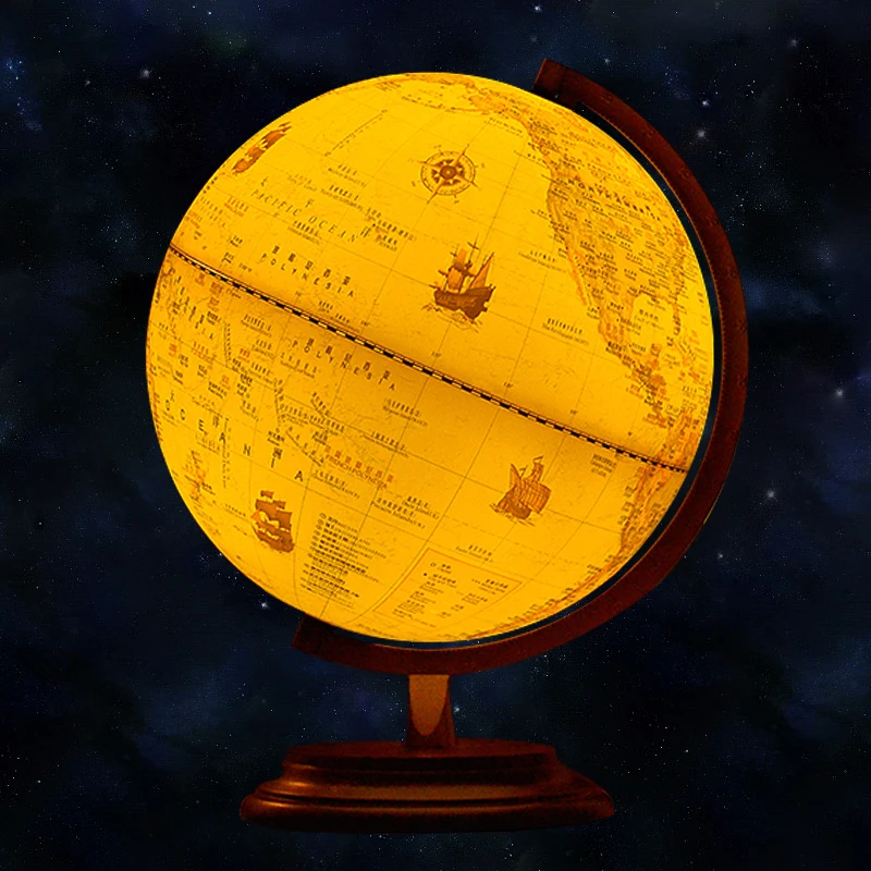 9Inch Antique Globe Table Lamp Desktop Decor Study Teaching Earth World Map Light Kids Room Geography Gifts Wood Base | Освещение