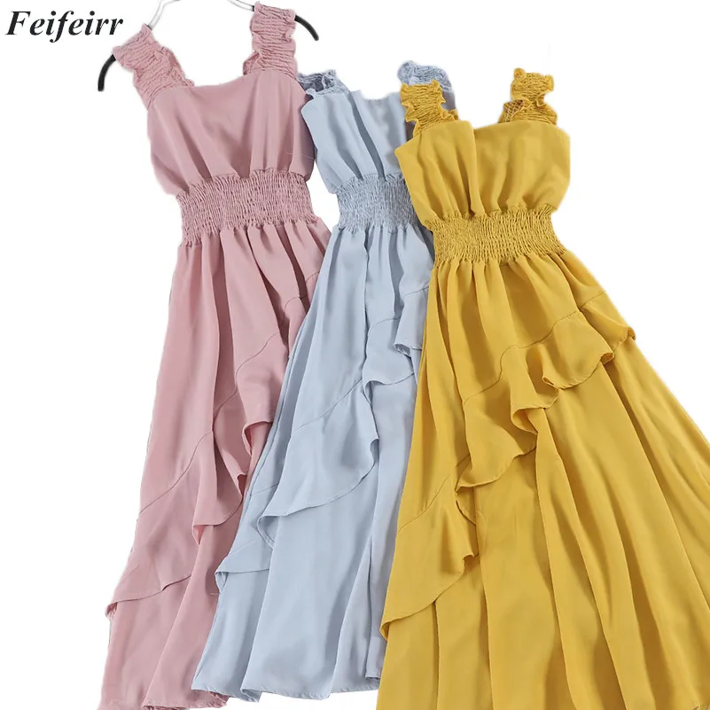 Женское Повседневное платье с высокой талией в Корейском стиле тонкое длинное