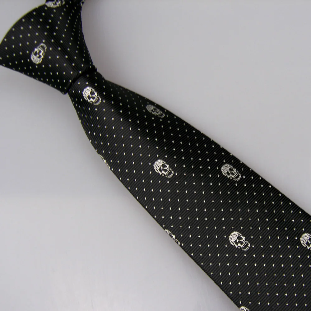 Галстуки LAMMULIN мужские черные серебряные в точку с рисунком головы черепа