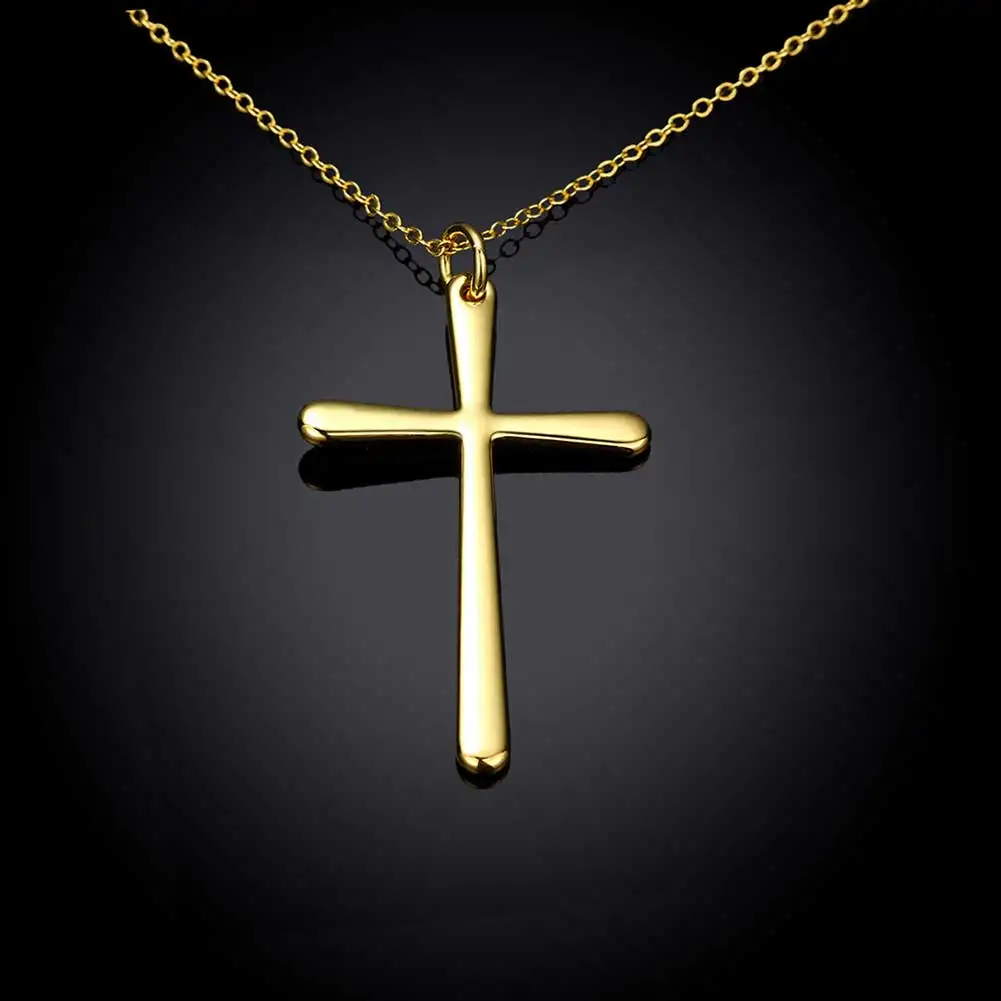 2019 Women's Lady Girl Gold-color Long Cross Pendant Golden Chain Necklace colar longo Beauty Party Hot Fashion | Украшения и