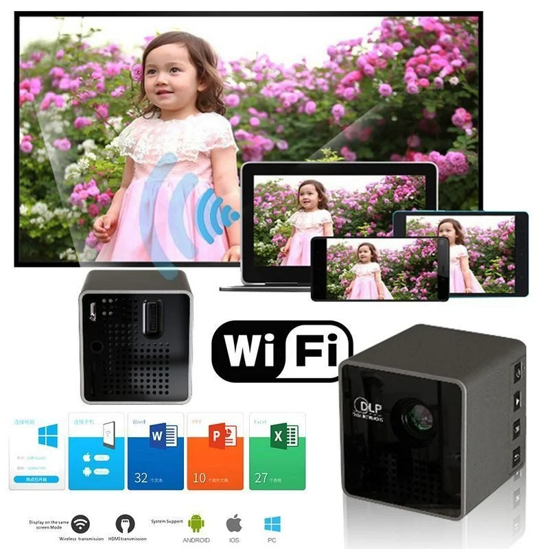 Мини проектор 1080 P беспроводной wifi мобильный Поддержка Miracast DLNA карманный