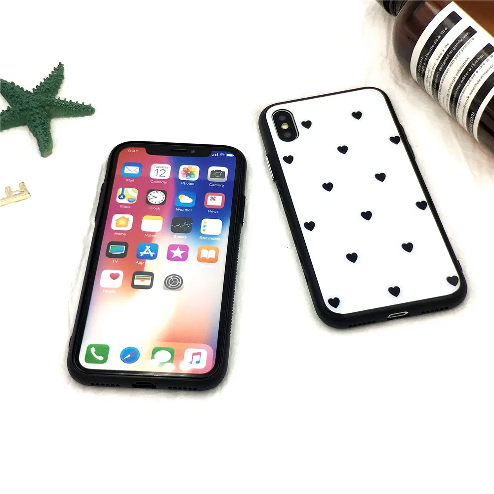 Стеклянный чехол с сердечком для iPhone X 6 6S 7 8 Plus роскошный модный пары телефона |
