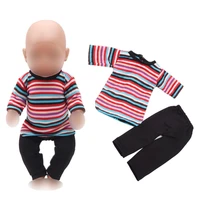doll cothes 43 cm baby doll pajamas colorful striped casual suit fit 18 inch girl dolls clothing accessories f162
