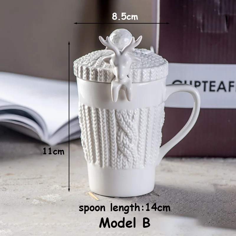 Model B Кофейные чашки, покрытие, набор фарфоровых стаупов, белая чашка с тиснением, Классический Рождественский подарок, подарок на год, с рисунком оленя, посуда для напитков - Цвет: Model B