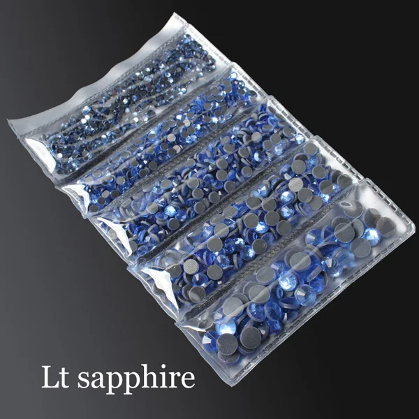 Lt Sapphire 2000 шт разные размеры Горячая фиксация Стразы SS6-SS30 5 размеров отдельная упаковка с плоской задней частью камни - Цвет: Lt Sapphire