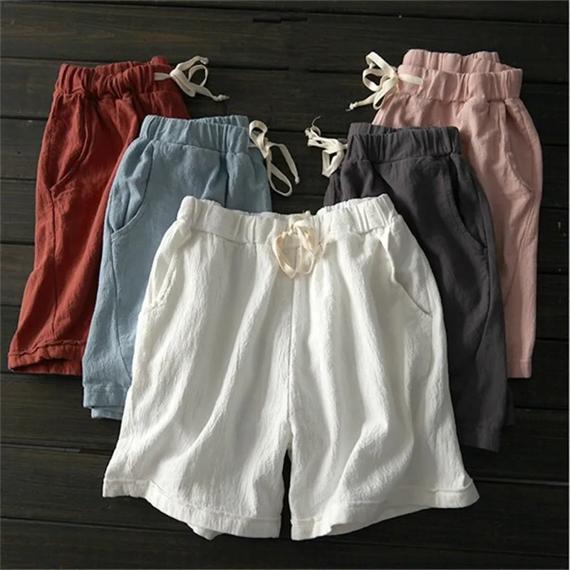 

woman shorts cotton linen 2022 summer streetwear fashion casual short trouser - loose high waist solid short black