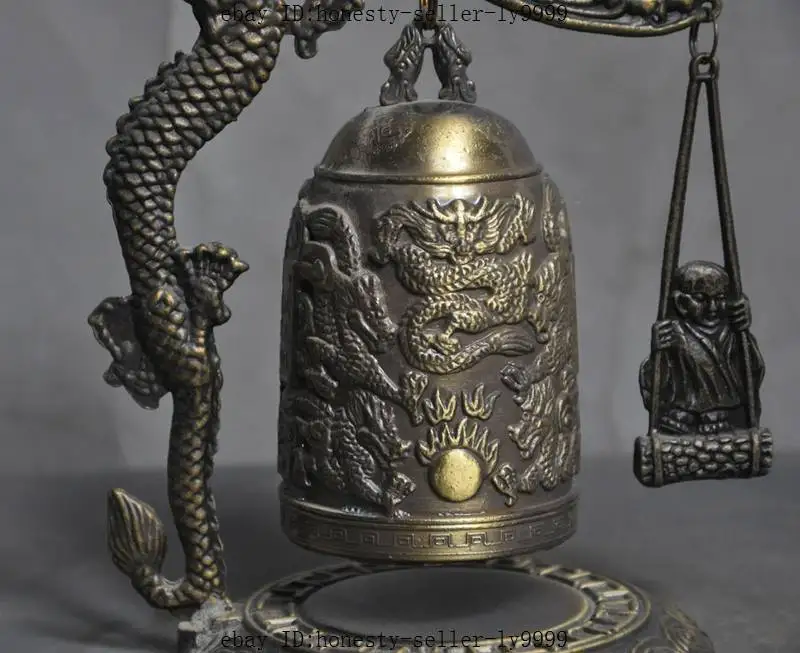 Китай Бронзовый фэншуй счастливый Дракон буддистская лампа Чжун звонок Чун|buddha