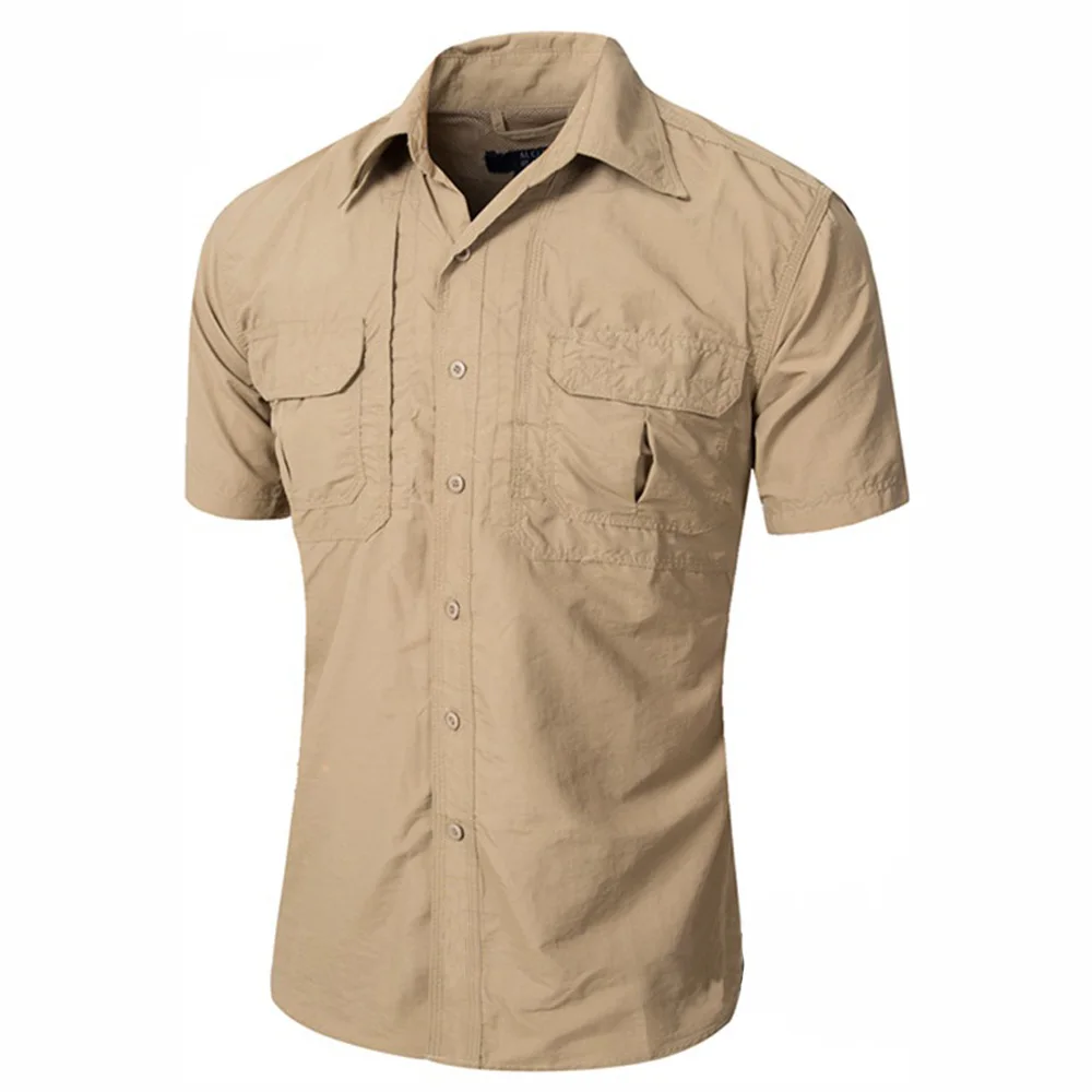 Khaki TENNEIGHT летние мужские тактическая рубашка с коротким рукавами быстросохнущие дышащие мужские спортивные рубашки Открытый Охота Военная рубашка - Цвет: Khaki