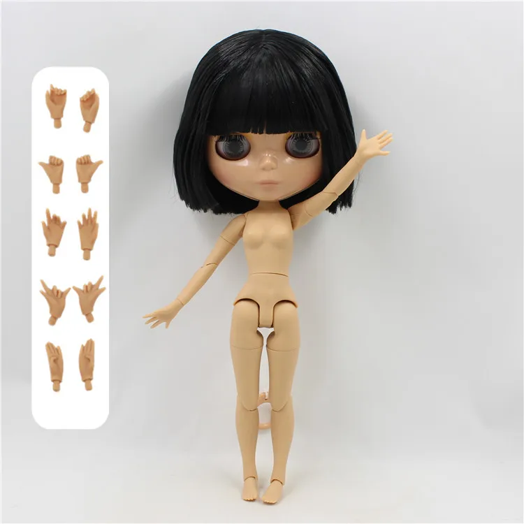 doll with hand A Ледяная фабрика blyth кукла шарнир тело загар кожа черные короткие волосы с челкой bl9601 BJD 1/6 - Цвет: doll with hand A