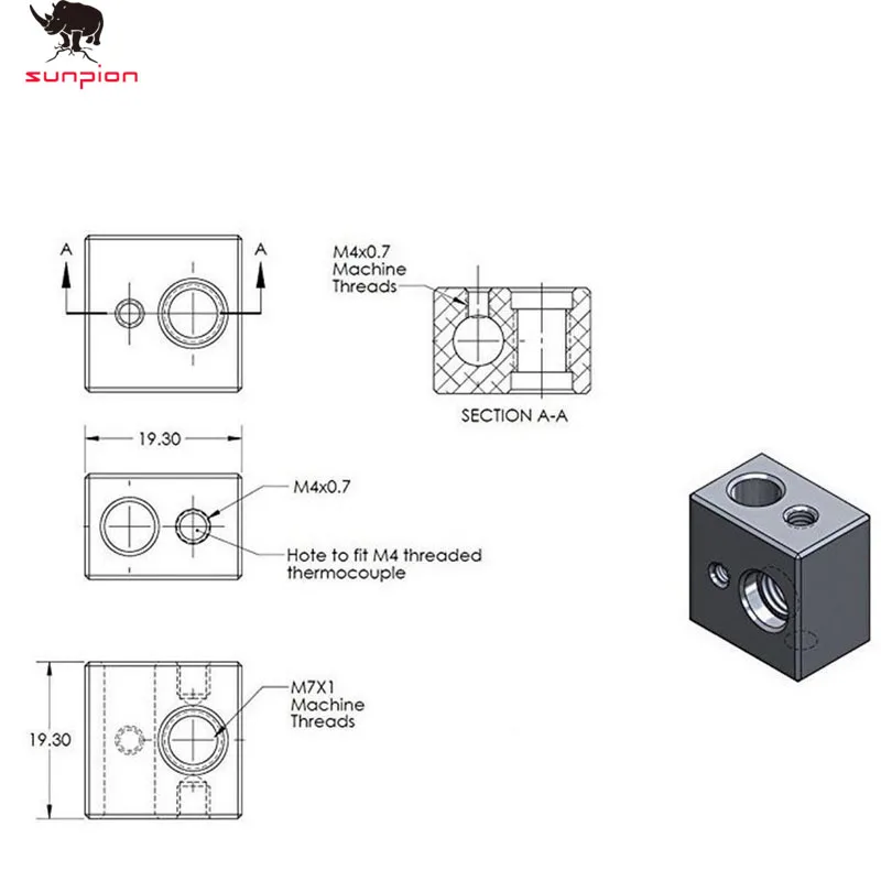 MK10 принтер Запчасти Hotend Комплект 0. 4 мм Медь насадка M7 нить Heatbreak с Тефлон PTFE-для Wanhao/FlashForge/создатель и т. д