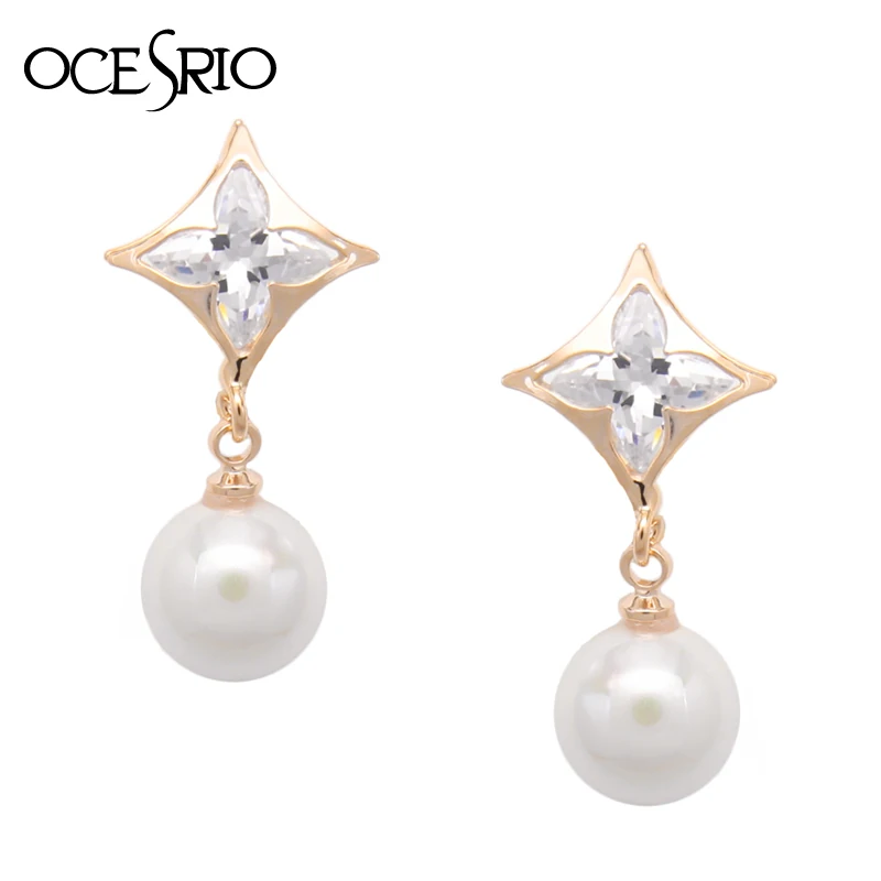 AAA кубический цирконий Женская Сережка серьги золотые жемчужные украшения