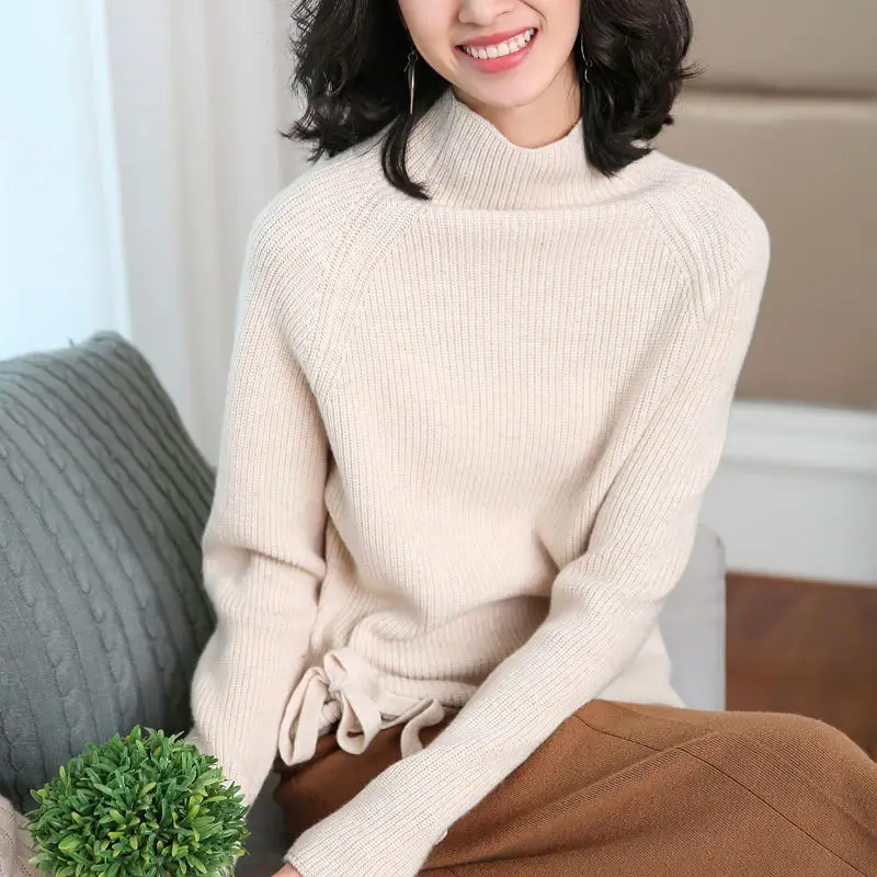 Пуловер с высоким воротником свитер теплый осень и зима вязаный кашемировый Мода