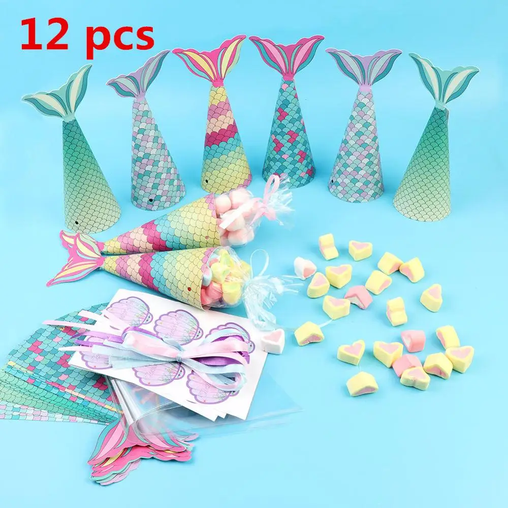 12pcs DIY Box OurWarm 12 шт Русалка Бумага конфеты подарочная коробка Висячие десертные сумки подарки девушки свадьба день рождения Русалка украшения для праздника - Цвет: 12pcs DIY Box