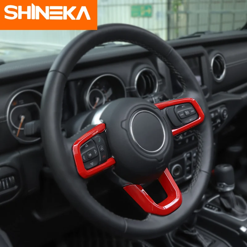 SHINEKA красный углеродного волокна ABS наклейка для Jeep Wrangler JL JLU Sahara Rubicon+ рулевая колесная наклейка