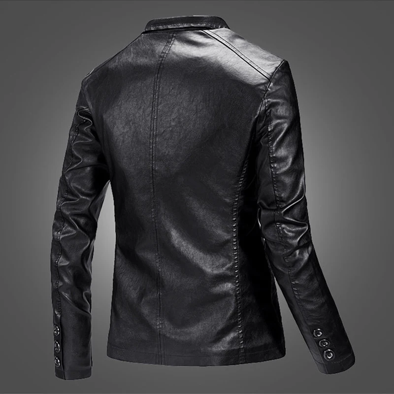 Для мужчин Блейзер и куртки Slim Fit кожаная куртка Модные Черные