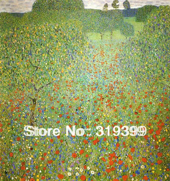 Картина маслом на льняном холсте Маковое поле Густава Климта Бесплатная быстрая