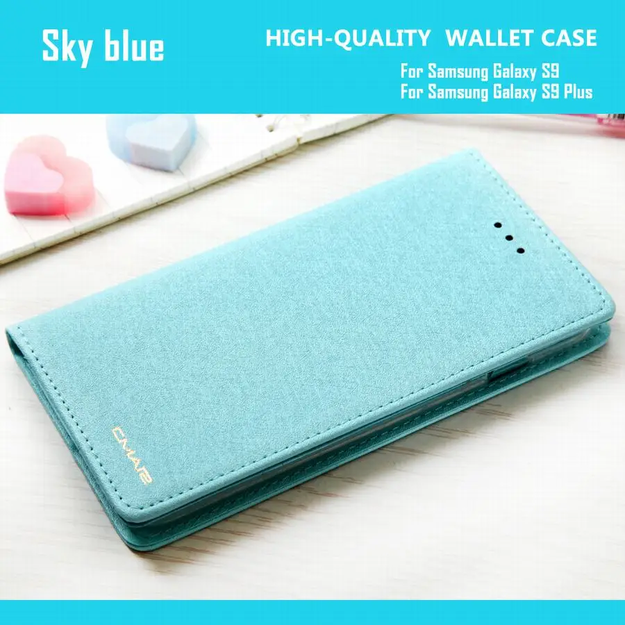 Небесно-голубой Шелковый кожаный кошелек, чехол, покрытие для samsung Galaxy S9 S9 Plus флип-чехол для телефона роскошные кожаные Coque для samsung Galaxy S 9 плюс - Цвет: Небесно-голубой