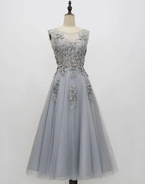 grey Robe demoiselle d'honneur courte2019 новое платье подружки невесты из тюля с глубоким вырезом и бусинами трапециевидной формы бирюзового и серого цвета - Цвет: grey
