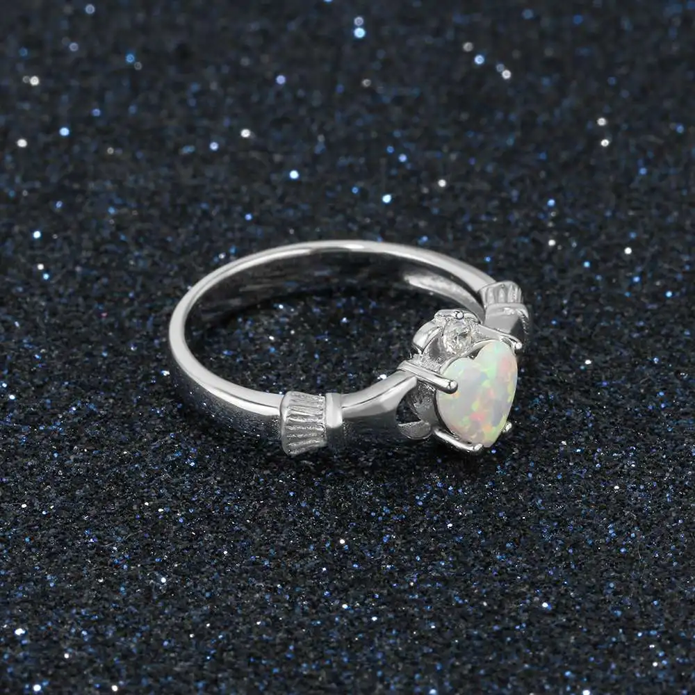 Claddagh кольцо Soild 925 пробы серебряные женские кольца Классический браслет с сердцем из опала камень лояльность ювелирные изделия для женщин(JewelOra RI103629