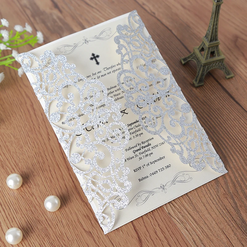 50 шт. свадебные приглашения с блестящей лазерной огранкой и перламутровыми