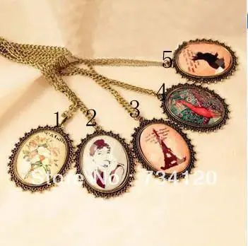 2021 Горячая винтажная бижутерия овальная Одри Хепберн Эйфелева башня Павлин