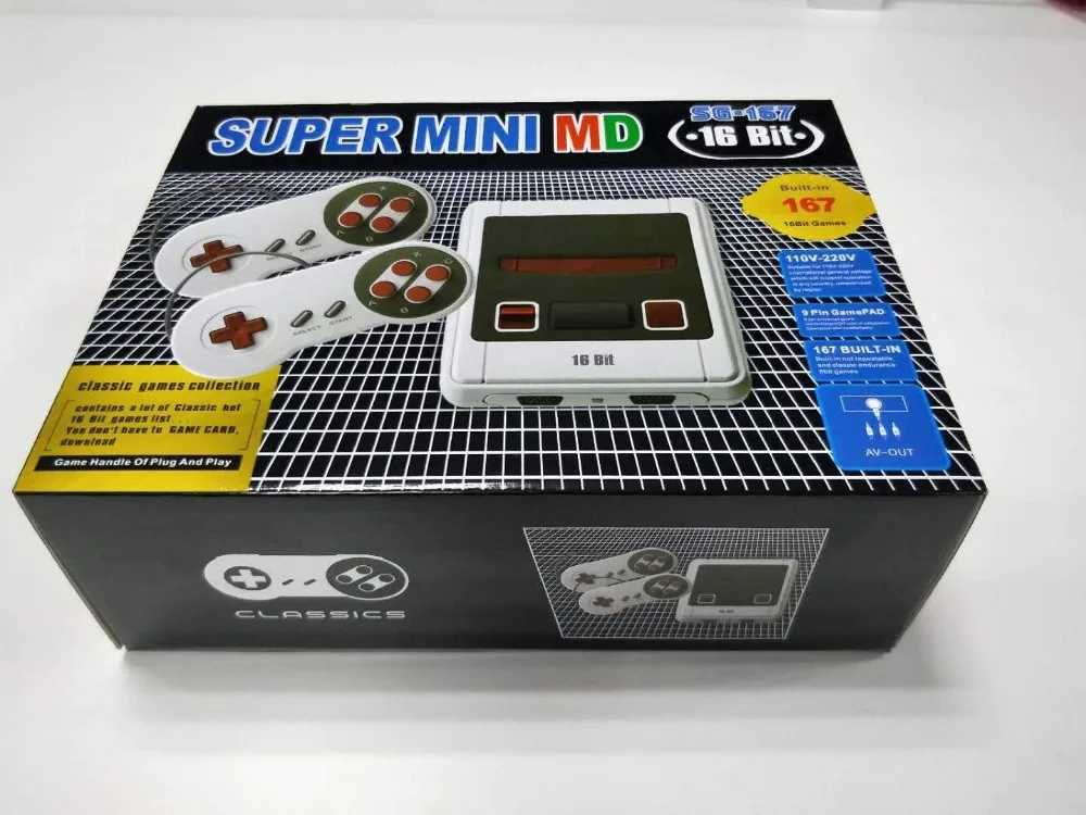 Новая Ретро Мини ТВ Видео игровая консоль для sega MegaDrive 16 бит игры с 167 различных встроенных игр два геймпада AV Out