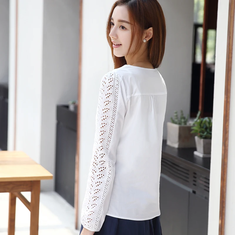 2018 Весна Новая мода v образным вырезом Белый Женская одежда Длинные рукава