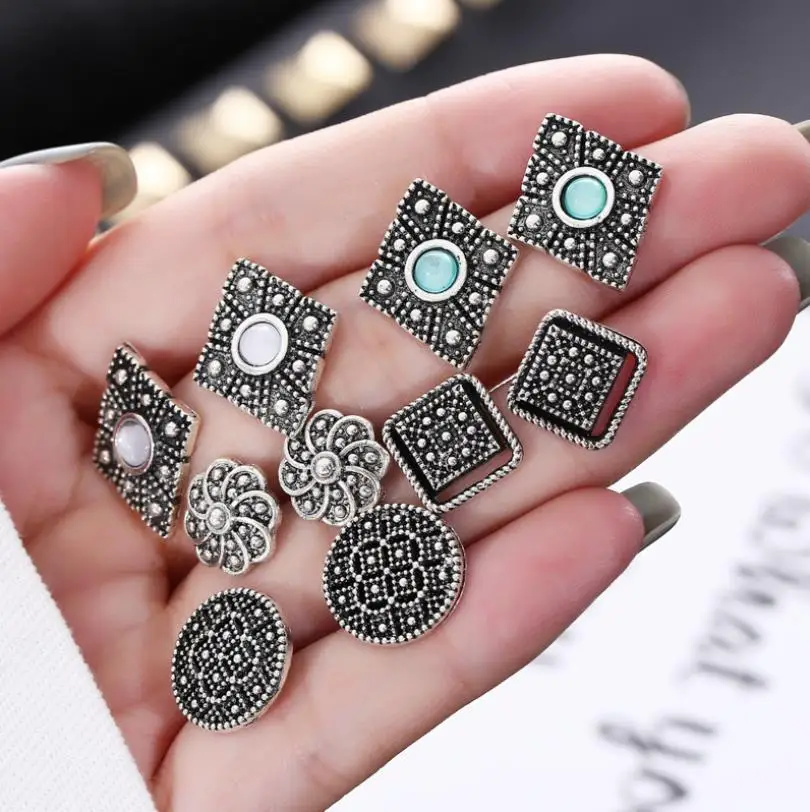 5 пар серьги гвоздики набор богемные женские большие квадратные круглые цветок