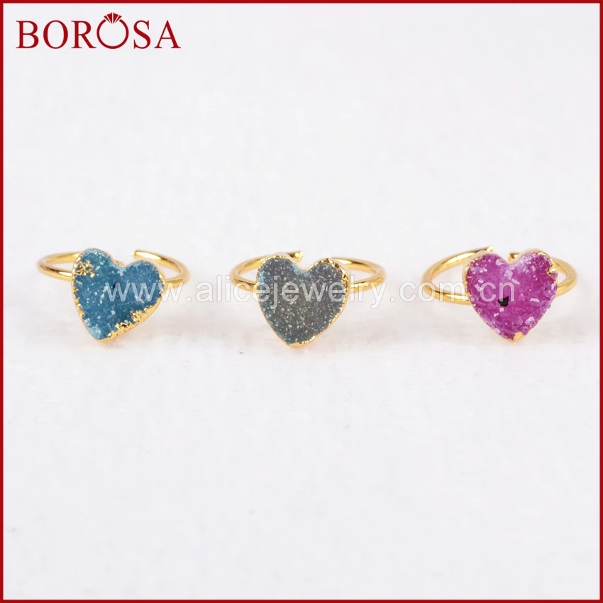 BOROSA распродажа 10 шт (самый маленький палец) кольцо в форме Сердца Druzy Little Finger