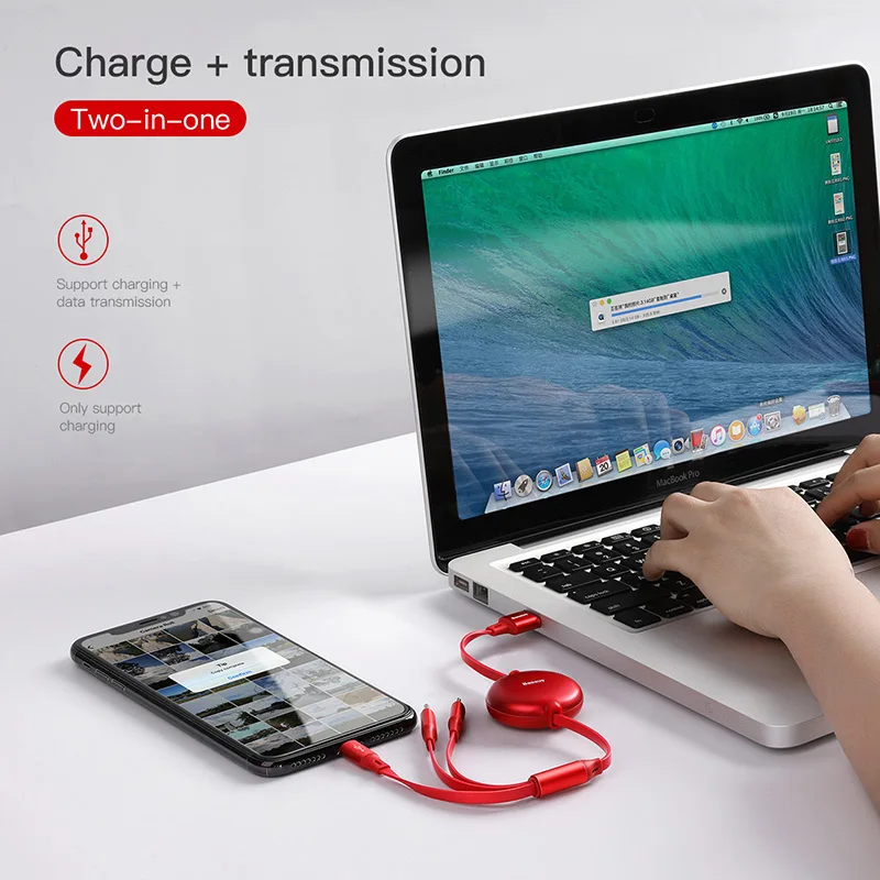 Baseus 3 в 1 Выдвижной USB кабель для iPhone Xs Max XR Xs Быстрая зарядка usb type C для samsung S8 S9Plus Micro USB линия передачи данных