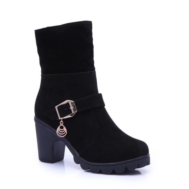 Black Buckle Strap Новинка года; женские зимние ботинки; плюшевый мех; Женская Повседневная модная обувь для студентов; сезон осень-зима; теплая хлопковая женская обувь; Лидер продаж - Цвет: Black Buckle Strap