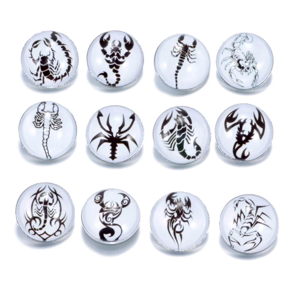 12 шт./лот Черные Подвески с рисунком скорпиона 18 мм стеклянная кнопка для