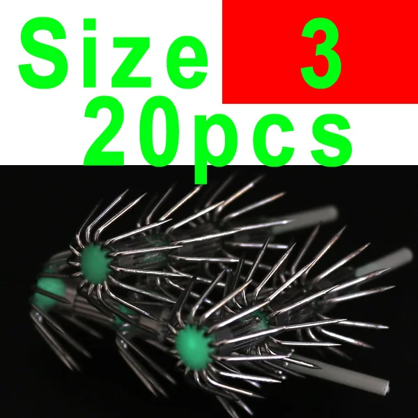 Bimoo 20pcs 3 ряда крючок для наживки крючок светящийся кальмар Egi Рыбалка блесна для DIY ремонт рыболовный аксессуар размер 2 2,5 3 3,5 4 - Цвет: 20pcs size 3