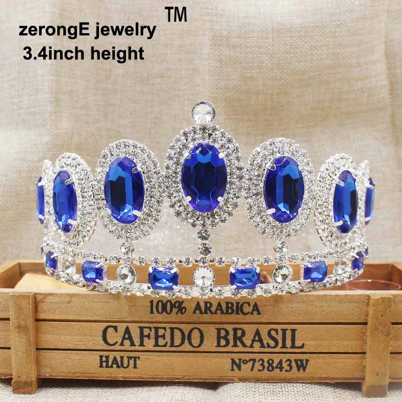 tiara same as pic ZerongE ювелирные изделия 3," Роскошный Королевский синий Свадебные короны, тиары пистолет металлический диадема, тиара для женщин свадебные головные уборы для невесты - Окраска металла: tiara same as pic