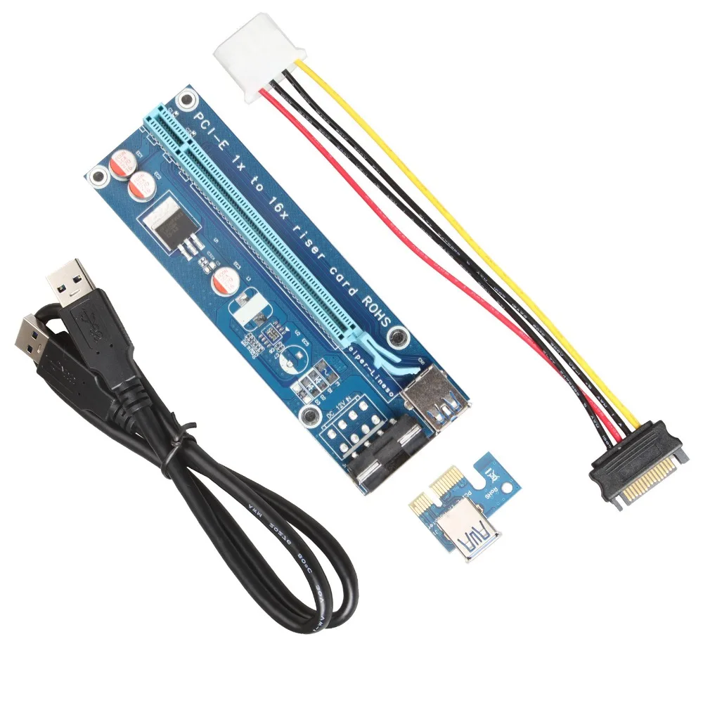 Адаптер PCIe VER 006 PCI E 1X к 16X Power ed карта адаптера с 60 см USB 3 0 Удлинительный кабель и