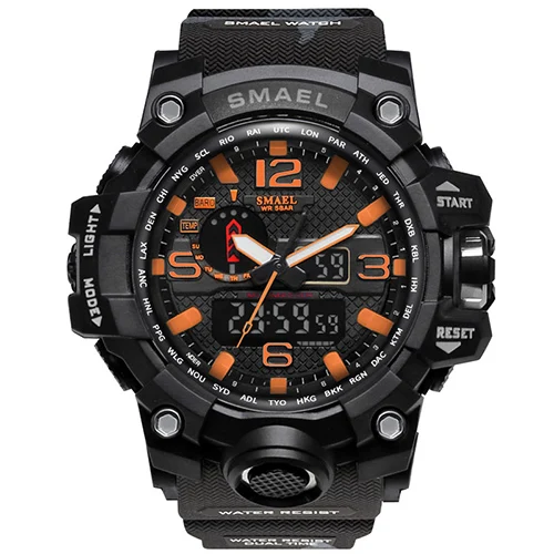 Camo Orange Военные часы, цифровые, SMAEL, Брендовые Часы, S Shock, мужские наручные часы, спортивные, светодиодный, для дайвинга, 1545B, 50 м, водонепроницаемые, для фитнеса, спортивные часы - Цвет: Camo Orange