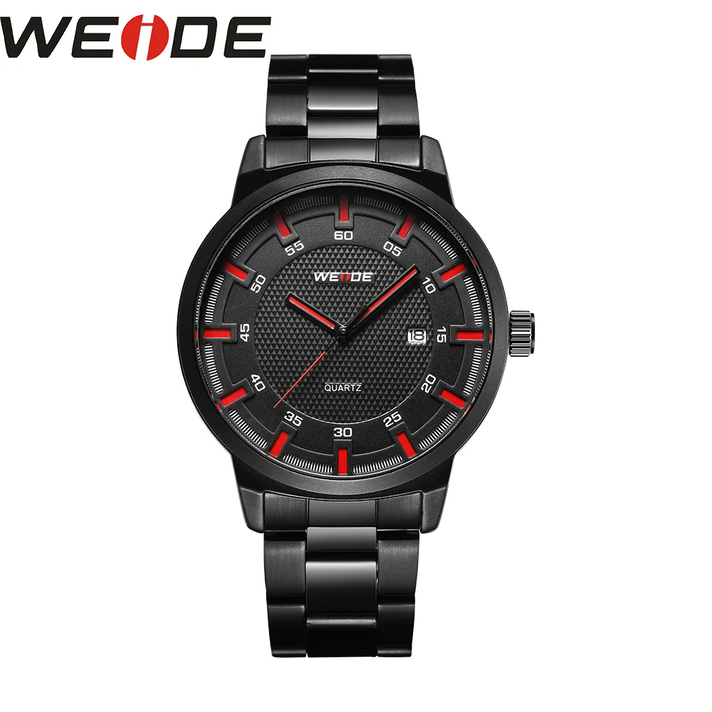 WEIDE, мужские часы из нержавеющей стали, роскошные Брендовые Часы, автоматические мужские часы, противоударные водонепроницаемые спортивные кварцевые часы на каждый день - Цвет: Красный