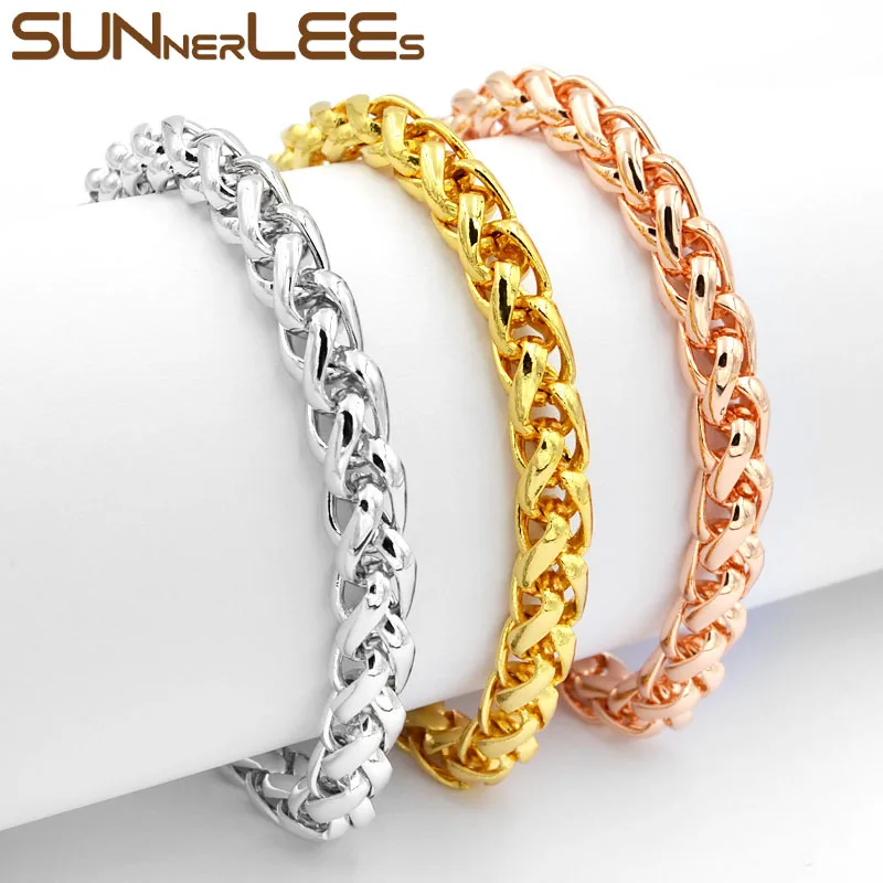 SUNNERLEES Модные Ювелирные изделия Белый Розовый золотой цвет браслет 3 мм ~ 7