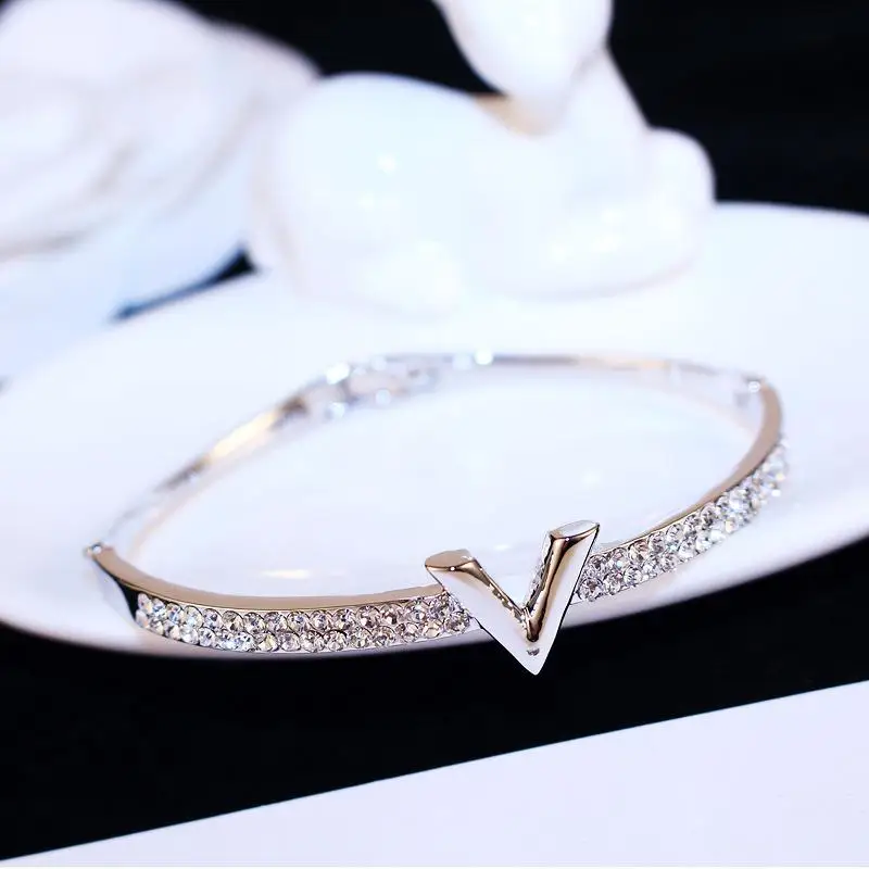 white gold Простой ювелирный браслет с буквенным дизайном из розового золота и белого цвета для женщин и девушек - Окраска металла: white gold