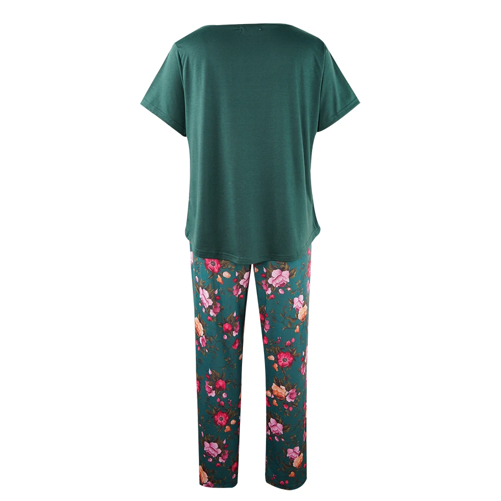 Однотонная футболка с коротким рукавом + длинные штаны цветочным принтом