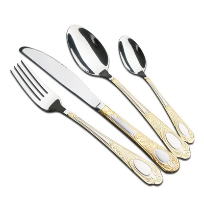Style B European Style High Grade Gold Flatware Stainless Steel Steak Knives Serving Spoon Kitchen Seti Home Dinner WZN037 - Цвет: Style B