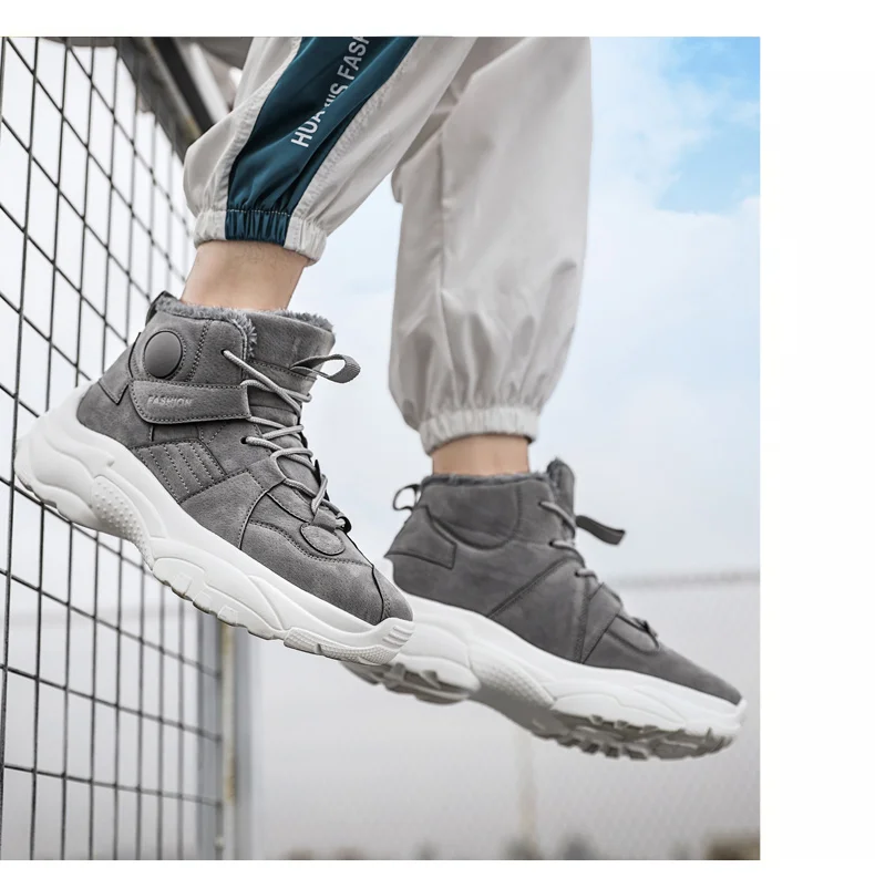 Fashion Men's Casual Shoes Sneakers Men Comfortable Soft Breathable Adult Footwear Lace-Up Adult High Top Flock Male Shoes 39-44