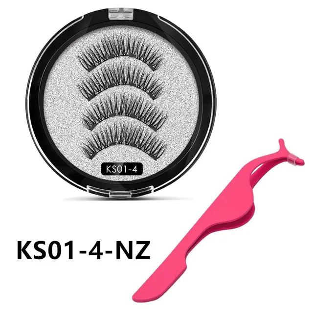 KS014-NZ Магнитные ресницы, 4 магнита, 3D, натуральные, длинные, стиль, 4 магнита, ручной работы, ресницы, длительный, накладные, магнит для ресниц, ресницы - Цвет: KS014-NZ