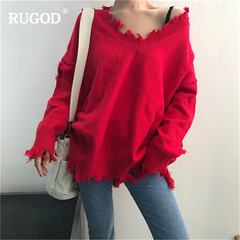 RUGOD новые модные женские Однотонный свитер 2018 Повседневное нерегулярные шеи с
