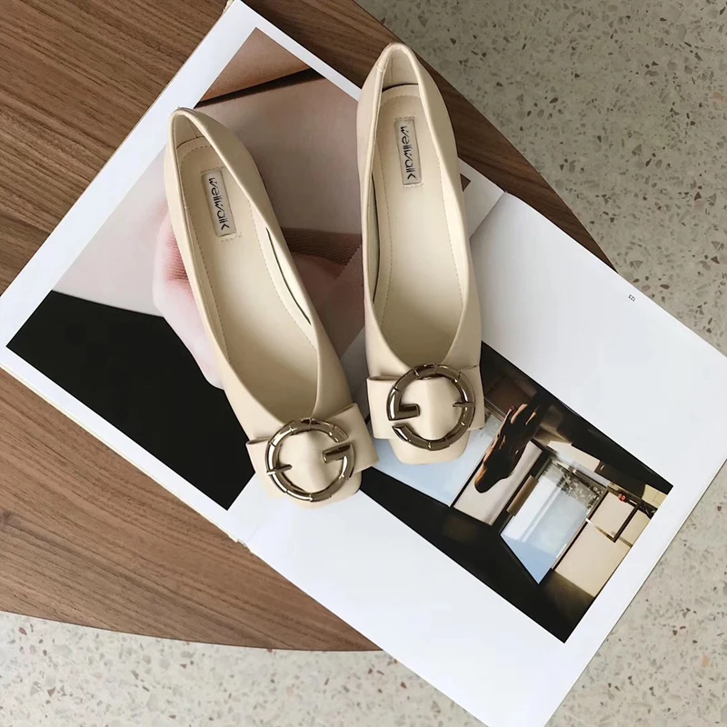 Wellwalk/Брендовая женская обувь на плоской подошве с пряжкой балетки квадратным