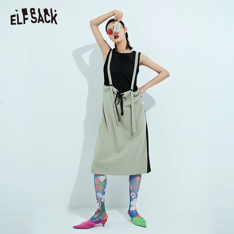 Женское свободное платье ELF SACK цвет хаки винтажное хлопчатобумажное с завязками
