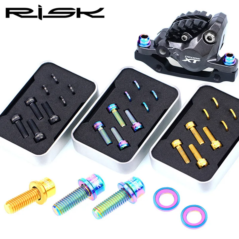 RISK 4 шт. M6x18mm титановый сплав дисковый тормоз горного велосипеда крепежные болты винты с рифленой шайбой для MTB велосипеда SLX XT зажим